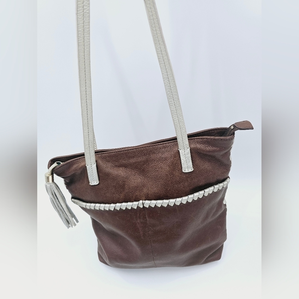 Jack Rogers Brown Leather Shoulder Bag Purse with Tassel - Picture 5 of 16